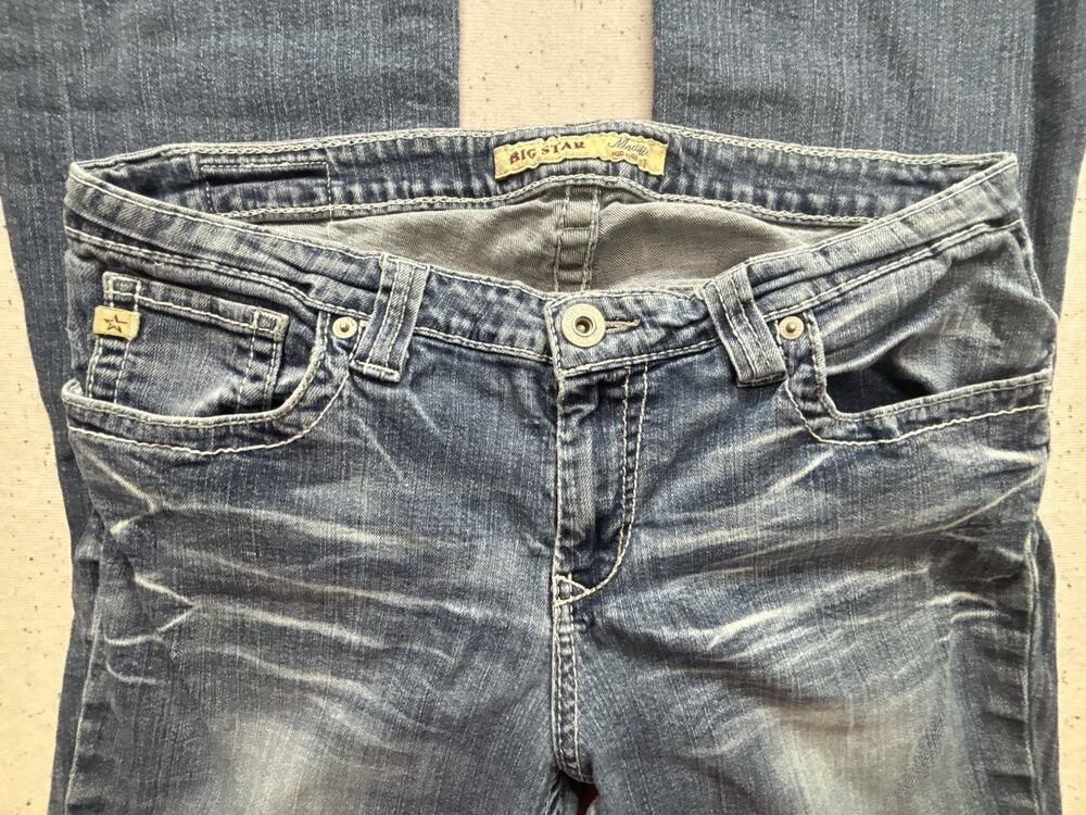 Big Star Maddie Jeans Womens 32L Mid Rise Bootcut Medium Wash Thick Stitch Y2K